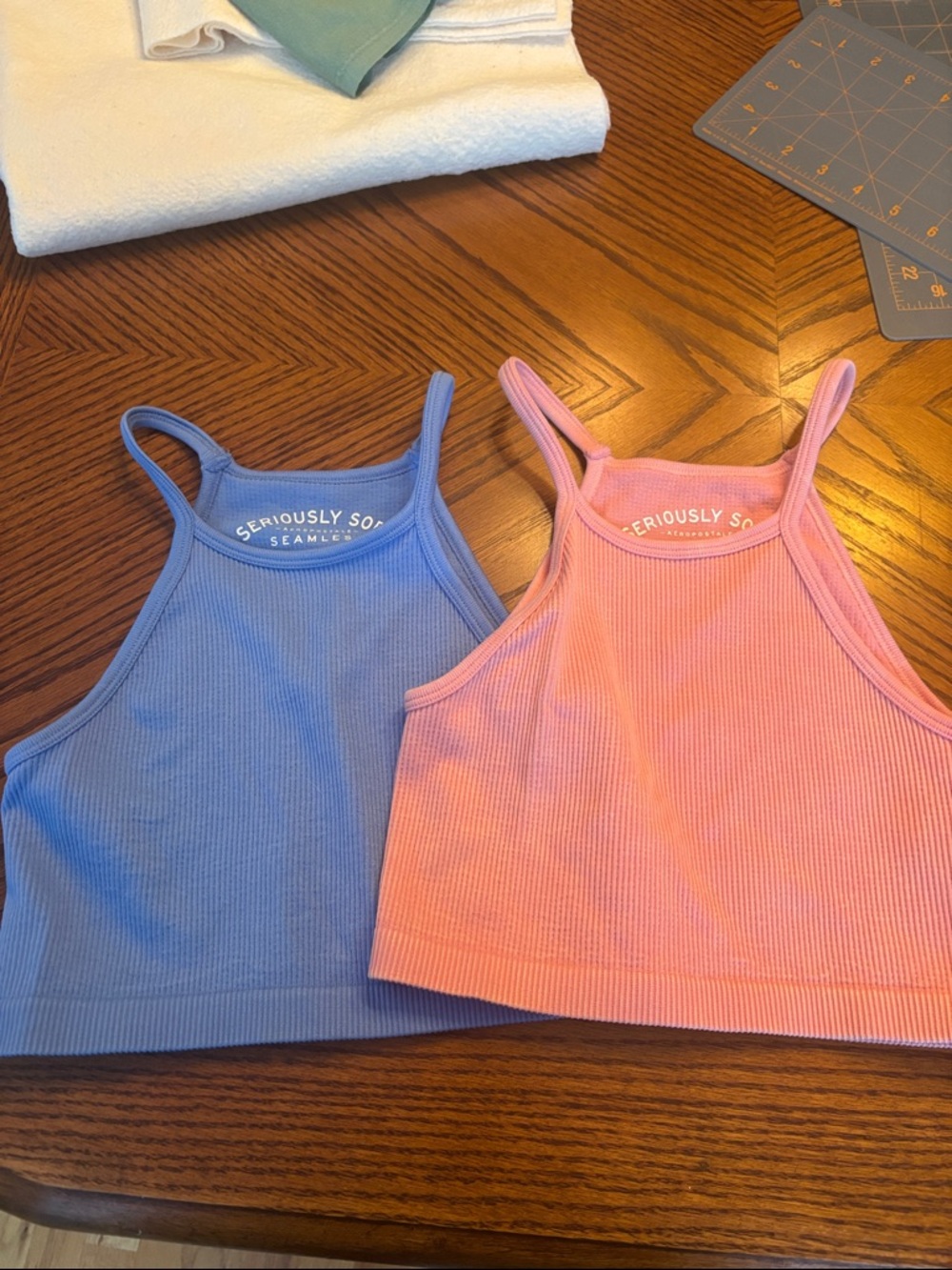 Aeropostale Light Blue Seamless Ribbed Cropped Tank